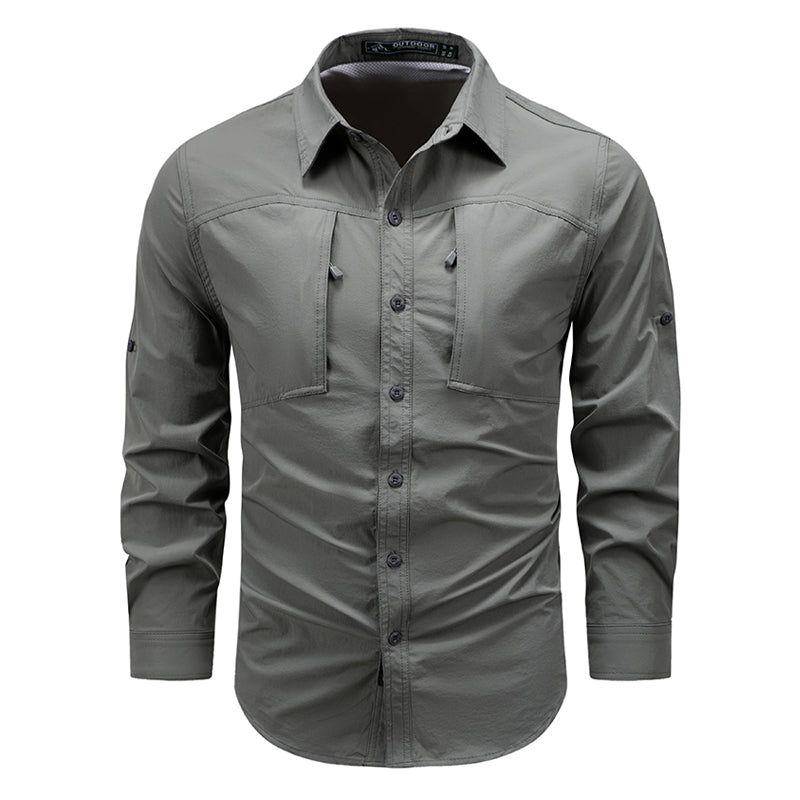 Quick Dry Long Sleeve Shirt Outdoor Nylon Elastic Zipper Pocket Breathable Tactical Thin Shirt For Climbing Sports