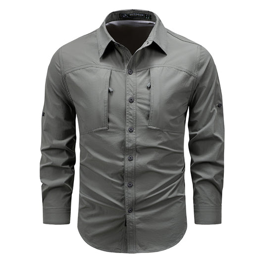 Quick Dry Long Sleeve Shirt Outdoor Nylon Elastic Zipper Pocket Breathable Tactical Thin Shirt For Climbing Sports
