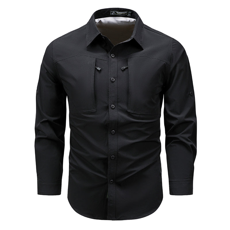 Quick Dry Long Sleeve Shirt Outdoor Nylon Elastic Zipper Pocket Breathable Tactical Thin Shirt For Climbing Sports