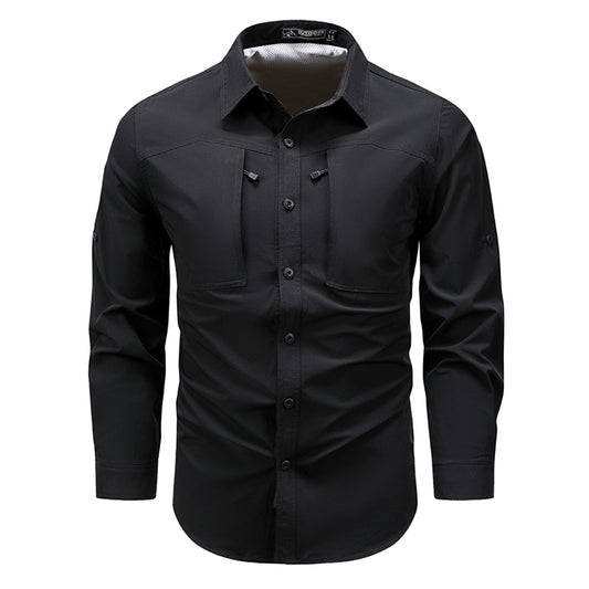 Quick Dry Long Sleeve Shirt Outdoor Nylon Elastic Zipper Pocket Breathable Tactical Thin Shirt For Climbing Sports