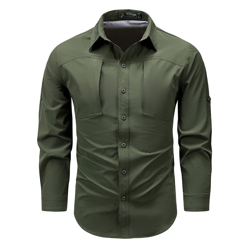 Quick Dry Long Sleeve Shirt Outdoor Nylon Elastic Zipper Pocket Breathable Tactical Thin Shirt For Climbing Sports
